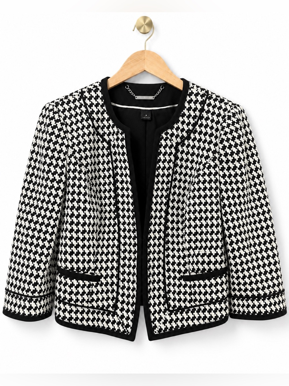 White House Black Market Houndstooth Blazer Size 8 Black White Career Jacket